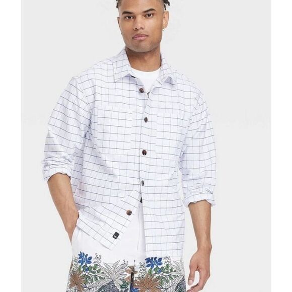 Houston White cotton blue and white windowpane button down shirt - L - Picture 1 of 8